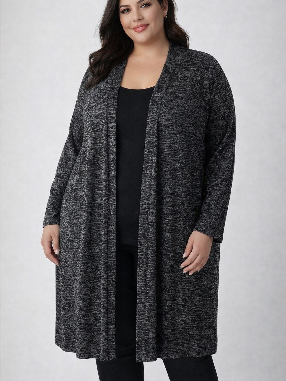 PENNINGTONS Grey and White Duster Length Open Cardigan 2X